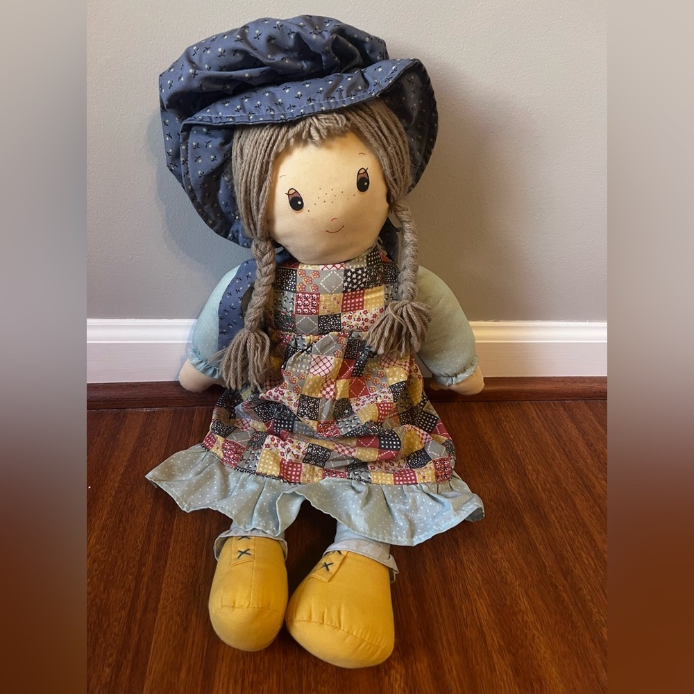 Cuddle Wit Rag Doll Plush 1970s Japan Braids Plaited Bonnet Quilt Patchwork